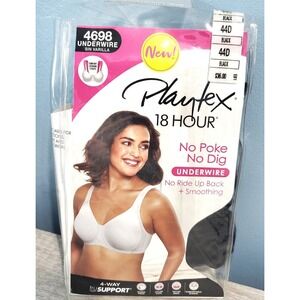 Playtex 18 Hour Bra Womens No Poke No Dig Underwire #4698 Black Size 44D NOS